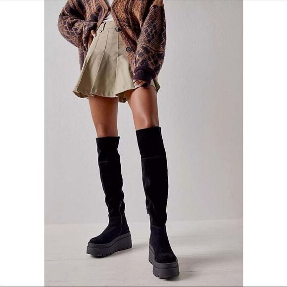 Free People London Calling Wedge Over The Knee Boots / Black size 38 - Picture 1 of 10